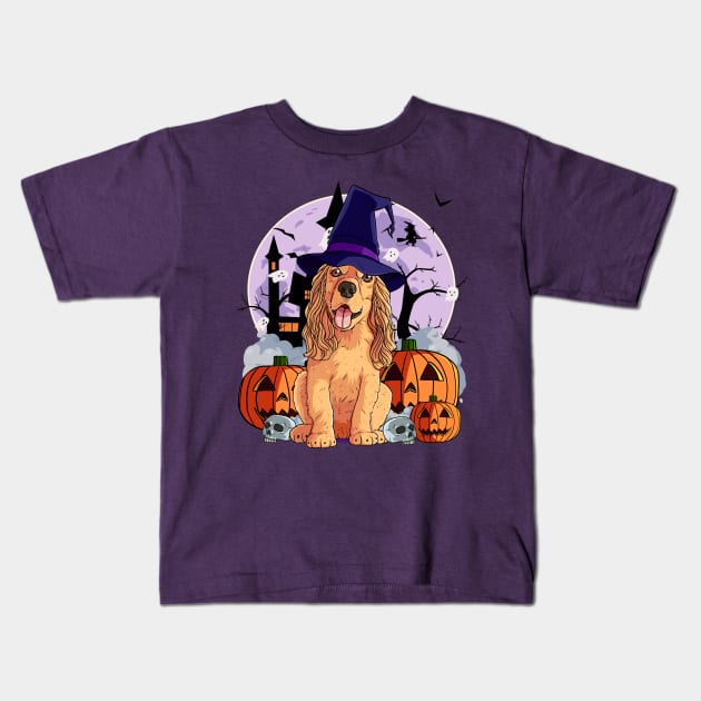 Cocker Spaniel Scary Halloween Witch Pumpkin Kids T-Shirt by Noseking